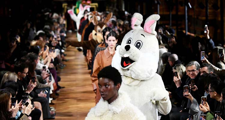 British designer McCartney makes animal mascots catwalk for her -