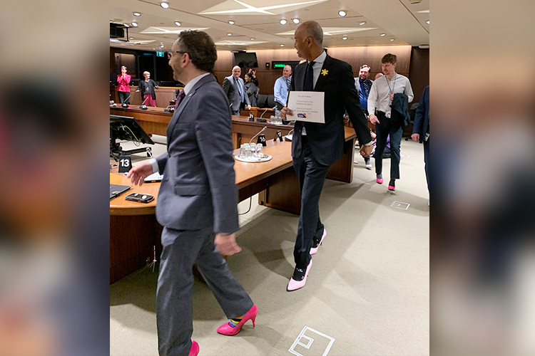 lawmakers wear pink high heels to raise awareness about violence against women in -