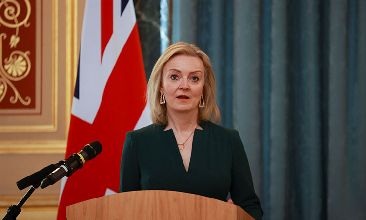 Liz Truss attends a news conference at the Foreign Commonwealth & Development Office in London. Reuters