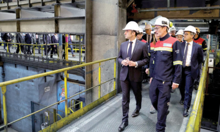 Emmanuel Macron visits the Aluminium Dunkerque factory in Dunkirk, the city picked by Taiwanese company ProLogium to build a battery gigafactory plant.   File/Tribune News Service