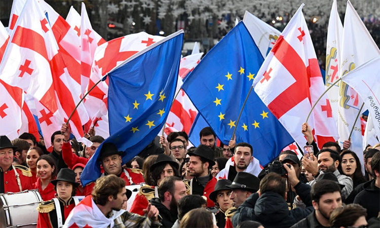 Georgians rally to celebrate the country's European Union candidate status in Tbilisi on December 15, 2023. (File Photo)