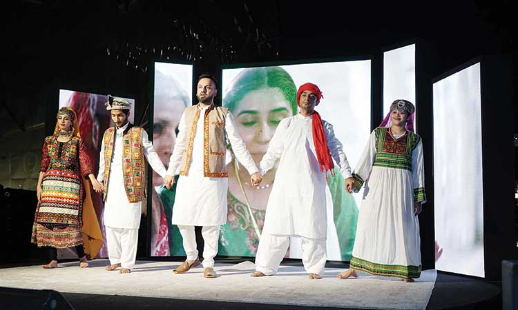 Artists perform at the Pakistan pavilion in Dubai.
