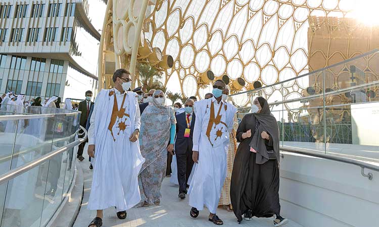 Mohamed Ould Bilal Messoud and other officials during the Mauritania National Day at Expo 2020 Dubai.