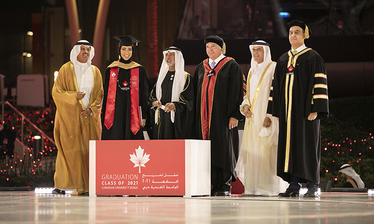 Sheikh Nahyan Bin Mubarak and other top dignitaries during the graduation ceremony at Expo 2020 Dubai.