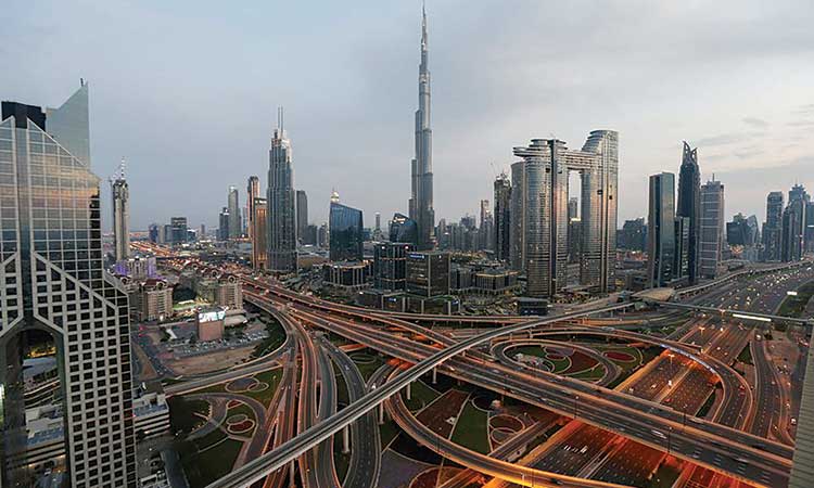 An aerial view of Sheikh Zayed Road in Dubai.