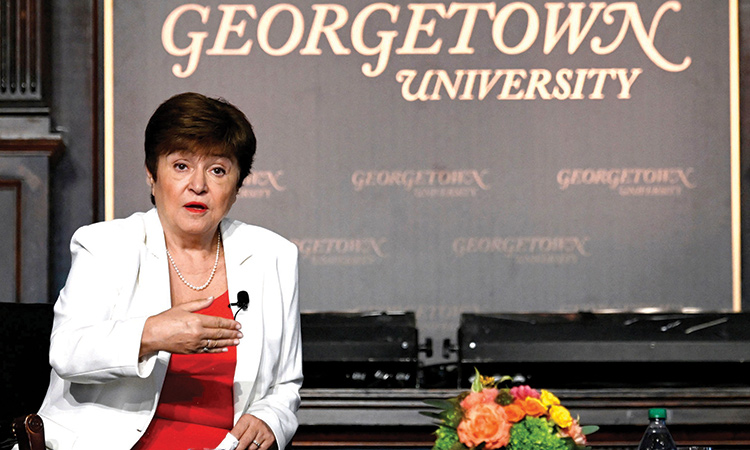 Kristalina Georgieva discusses the global economy and policy priorities in Washington on Thursday.  AFP