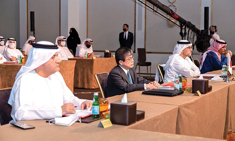 Top officials of the ADDED and   JCCME during the 8th session of the   Abu Dhabi-Japan Economic Council.