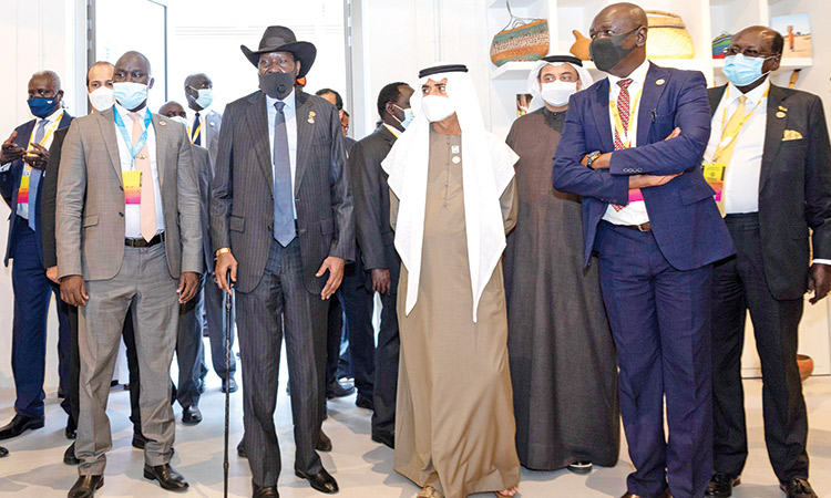 Salva Kiir Mayardit and Sheikh Nahyan during the South Sudan National Day celebration at Expo 2020 Dubai.