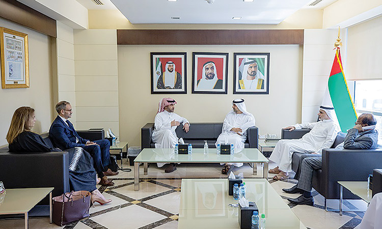 Younis Haji Al Khoori, Dr Abdulhamid Alkhalifa and other officials during the meeting in Abu Dhabi on Tuesday.