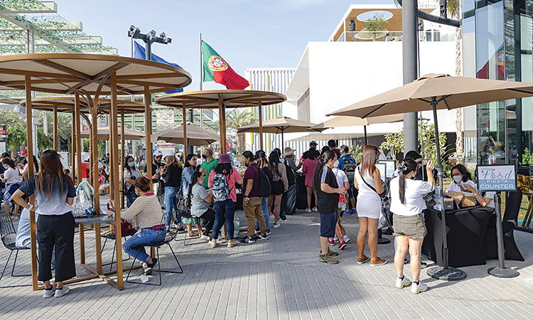 Visitors enjoy the ‘Food Fiesta’ at the Philippines Pavilion in Expo 2020 Dubai.
