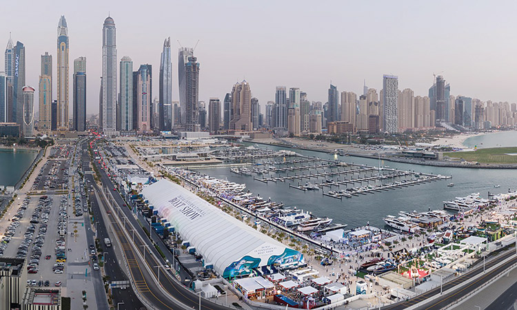 A grand view of the Dubai International Boat Show on Sunday.