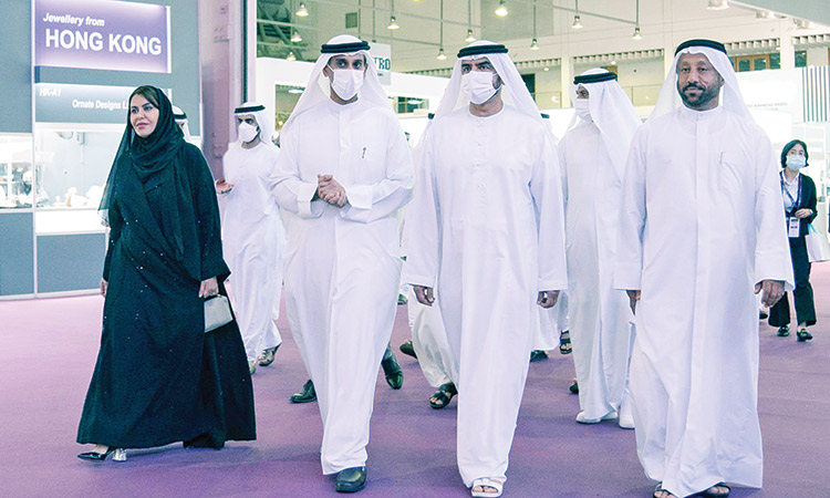 Sheikh Abdullah tours the exhibition halls after opening  the Watch & Jewellery Middle East Show in Sharjah on Wednesday.