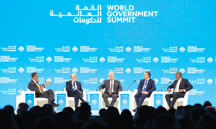 A panel discussion is in progress at the World Government Summit in Dubai  on Tuesday.