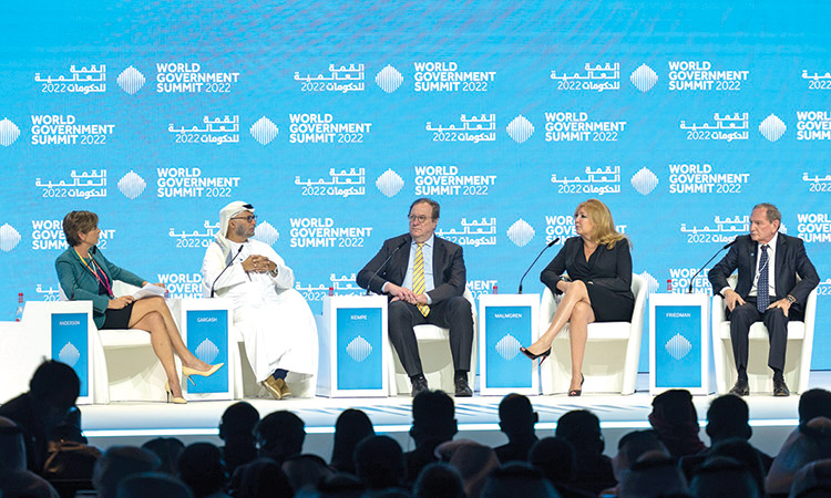 Dr Anwar Gargash with other panelists at World Government Summit in Dubai on Tuesday.