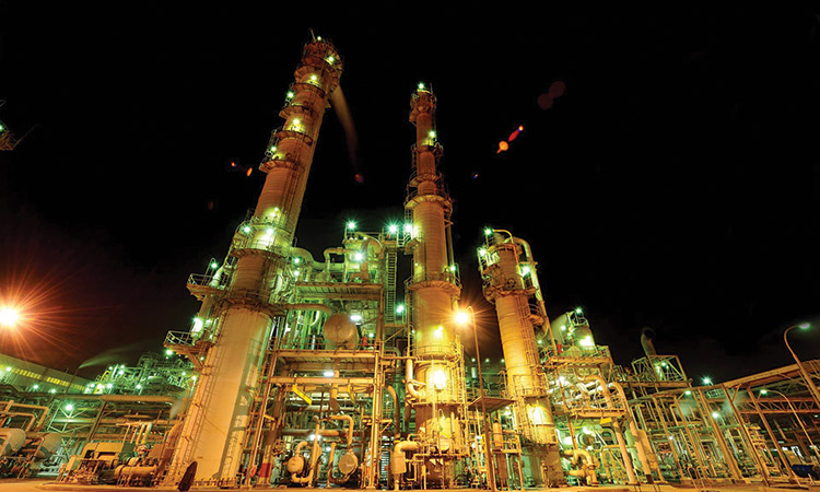 A view of Ta’ziz Industrial Chemicals Zone at night in Ruwais, Abu Dhabi.