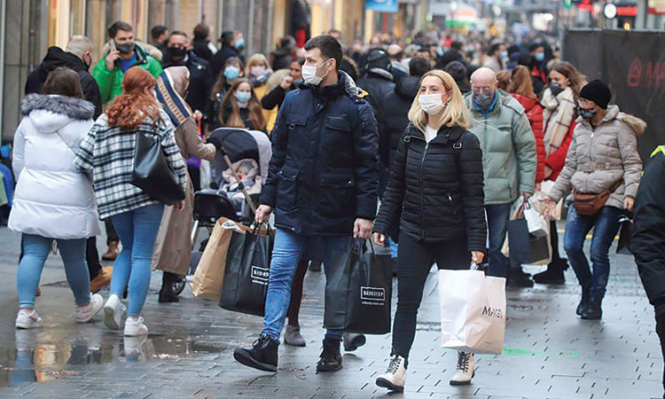 Shoppers on the main street in Cologne, Germany.