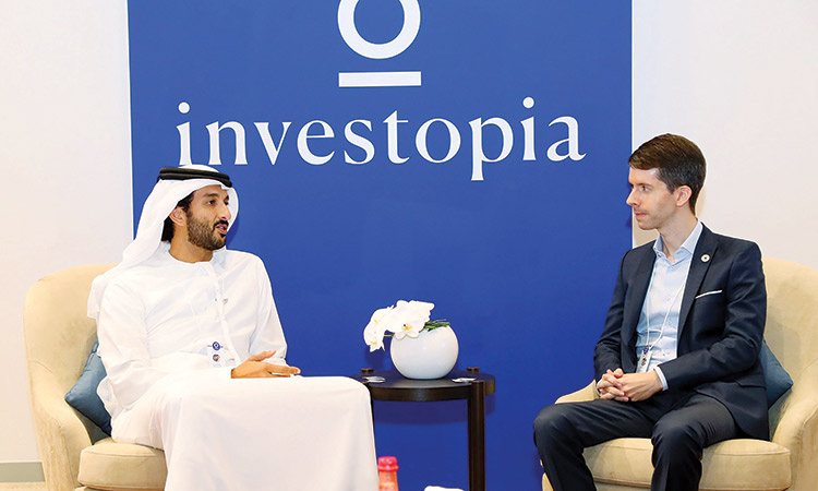 Abdullah Bin Touq Al Marri and Eric Anziani during the Investopia Summit.