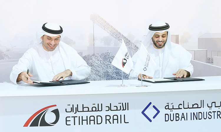 Officials of Etihad Rail and Dubai Industrial City during the event.