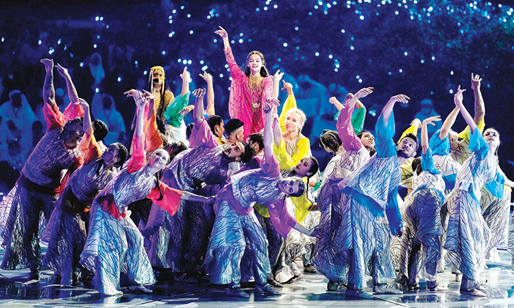 Artists perform during the Expo 2020 Dubai closing ceremony on Thursday. Associated Press