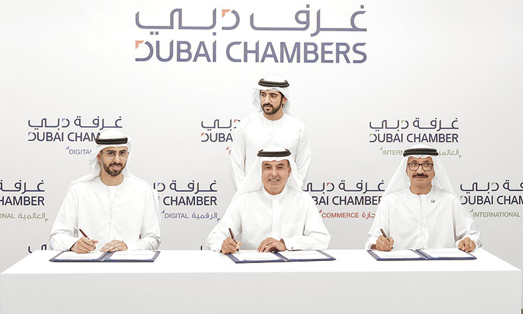 Sheikh Hamdan witnesses the signing of Performance Agreements for senior officials in Dubai Chambers on Wednesday.  WAM