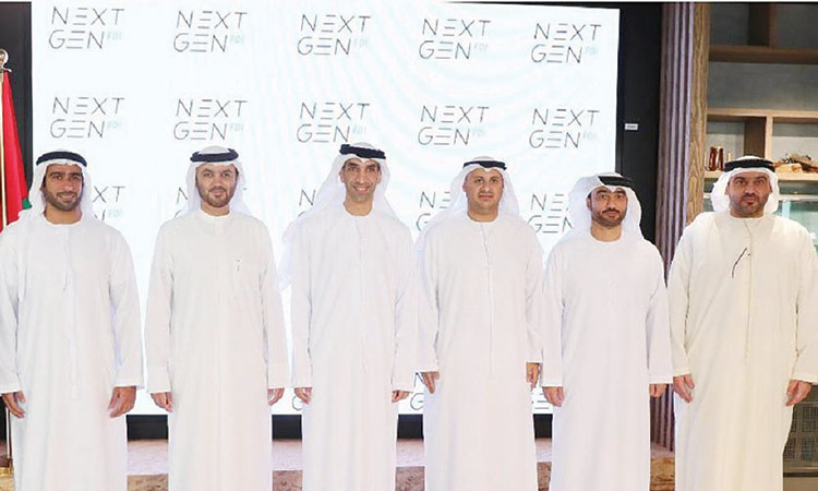 Dr Thani Bin Ahmed Al Zeyoudi (centre), with other the top officials. WAM