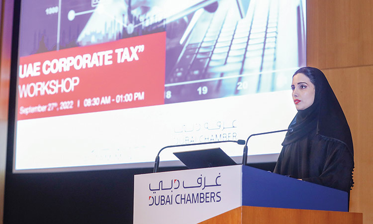 Jehad Kazim speaks during the workshop on the UAE Corporate Tax system.
