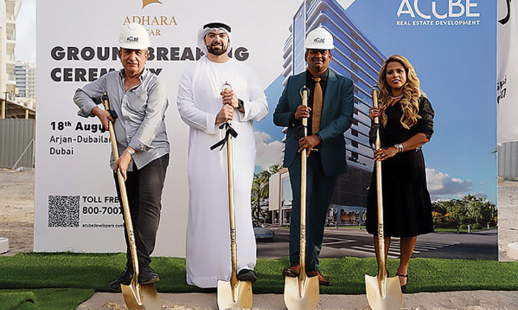 Ramjee Iyer (2nd right) with other officials at the groundbreaking ceremony of the Adhara Star project in Dubai.