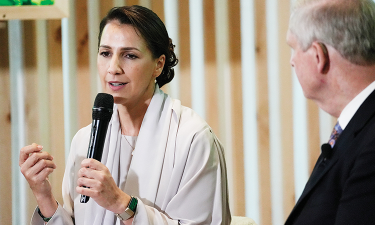 Mariam Almheiri speaks at the COP28 UN Climate Summit on Friday in Dubai. Associated Press
