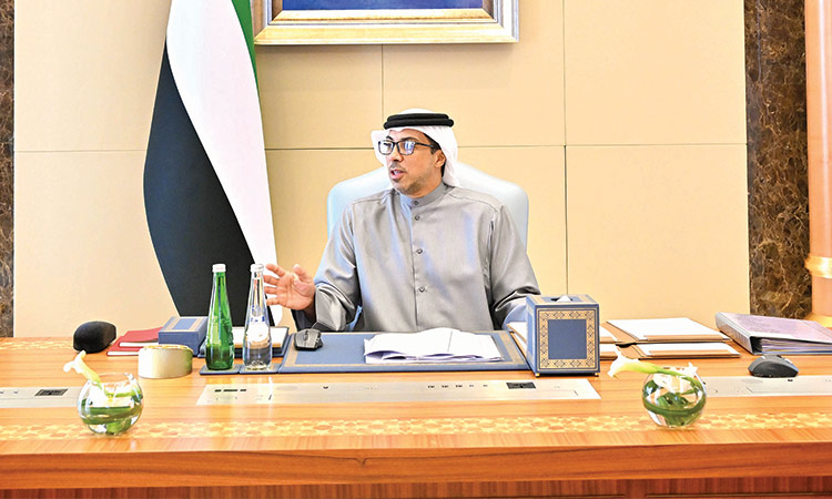 Sheikh Mansour chairs the meeting of the CBUAE Board of Directors at Qasr Al Watan, Abu Dhabi.