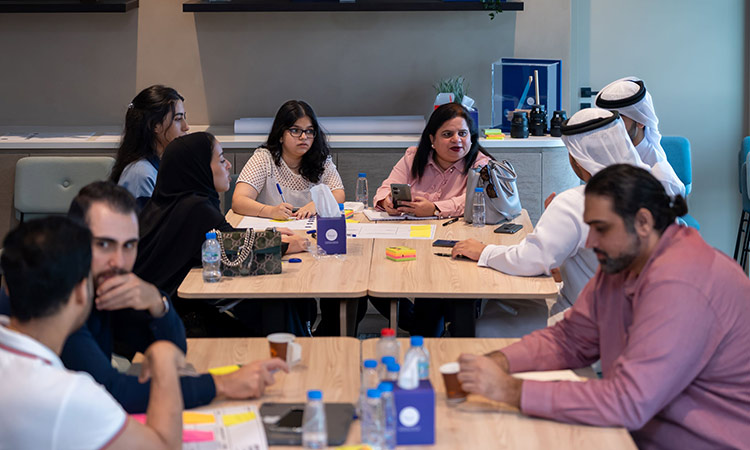 A discussion during the workshop at Sheraa headquarters in Sharjah.