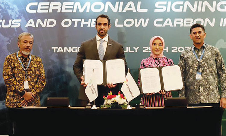 Officials of Mubadala Energy and Pertamina during the signing ceremony.