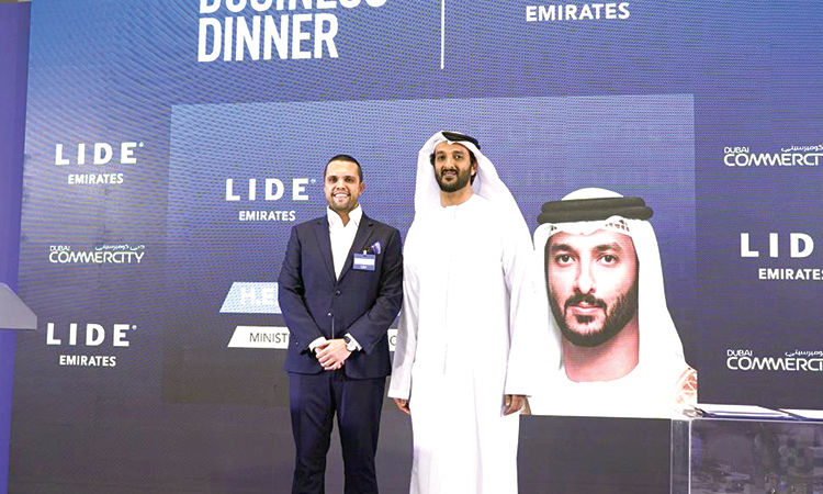 Abdullah Bin Touq Al Marri with Rodrigo Paiva at the event in Dubai.