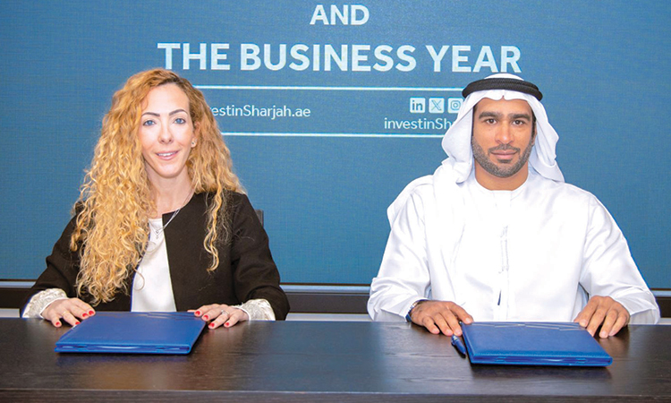 Mohamed Al Musharrkh and Federica Fermo during the MoU signing ceremony.