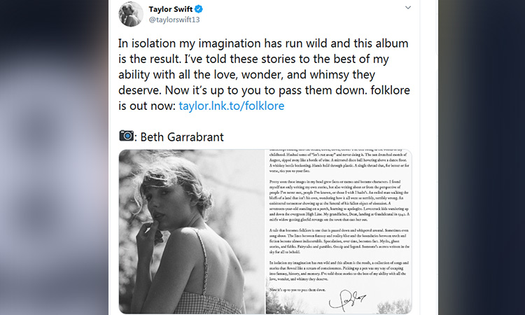 Taylor Swift's 'Folklore' Sells 1.3 Million Copies in 24 Hours