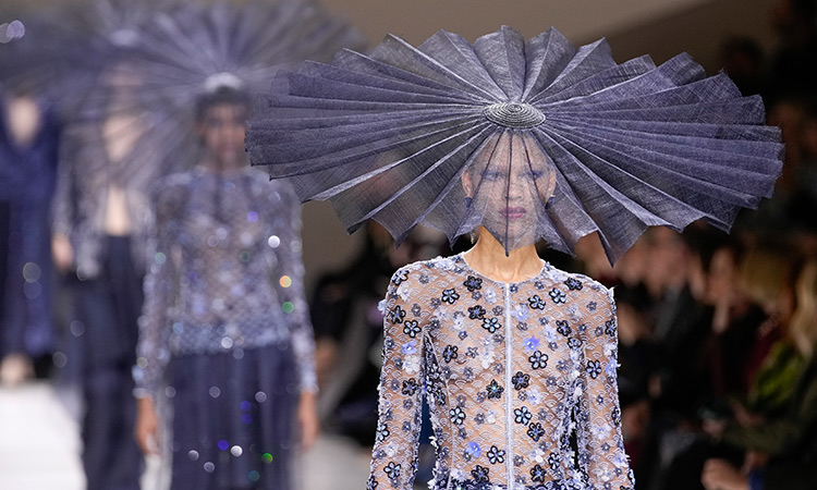 Giorgio Armani shows shimmery gowns on haute couture runway in Paris ...