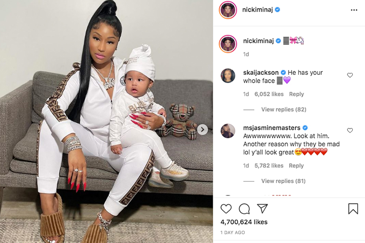 Rapper Nicki Minaj and son twin with matching outfits in new photos on ...