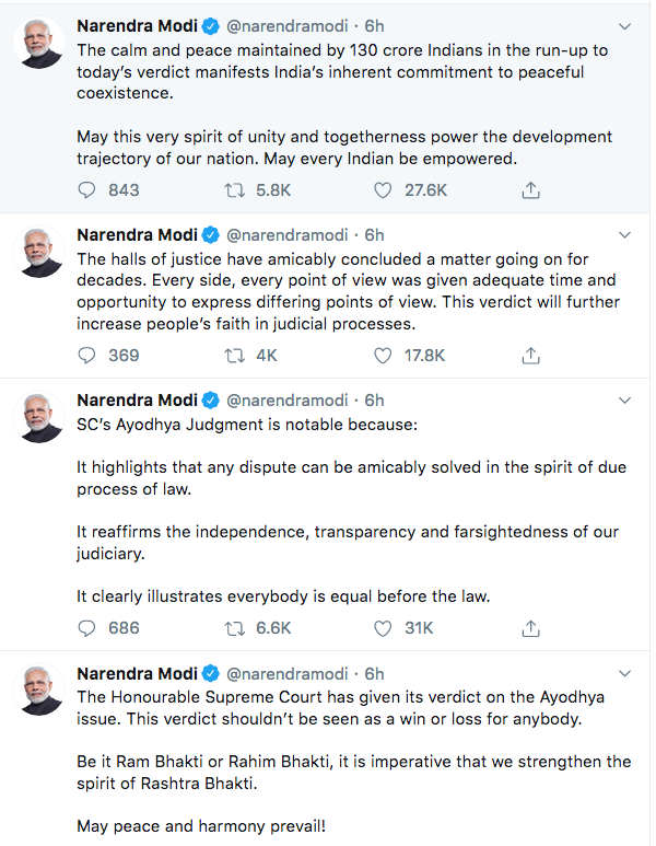 Modi tweets on Ayodhya