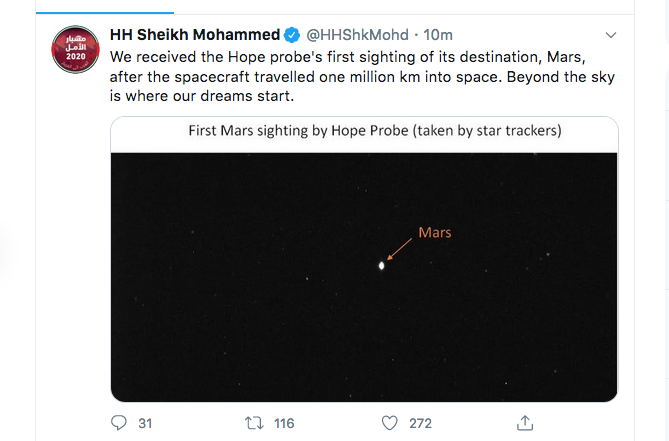 Mohammed tweet on Mars