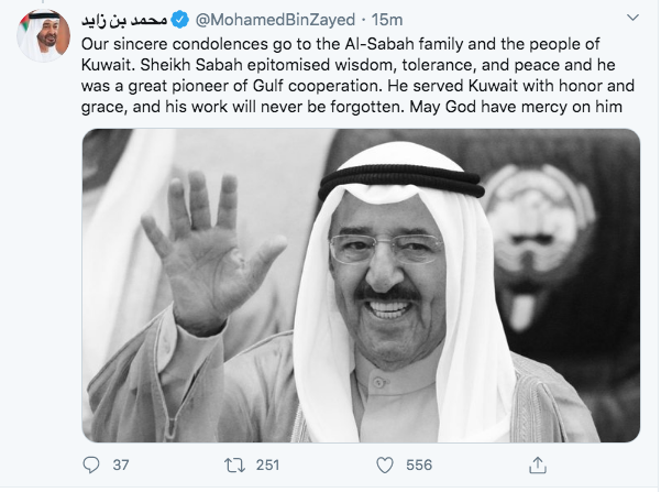 Mohamed Bin Zayed tweet on Kuwaiti Emir