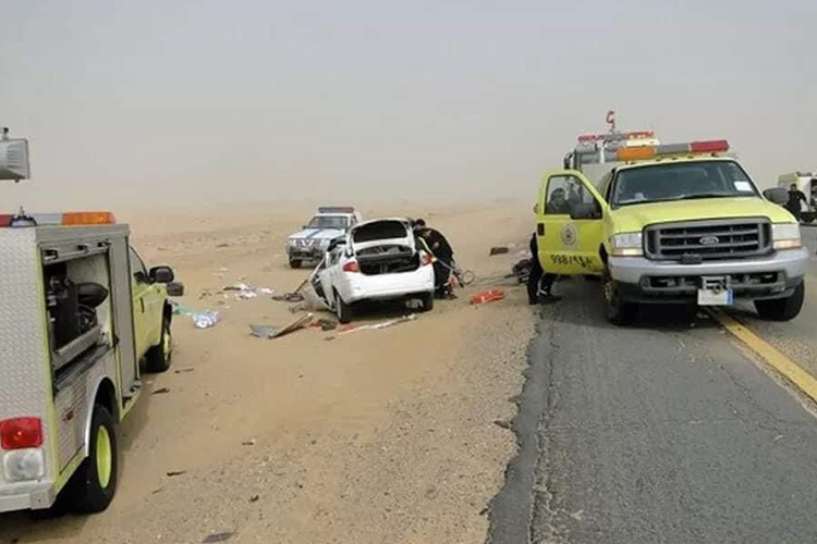 Emergency personnel cordoned off the accident site in Saudi Arabia.