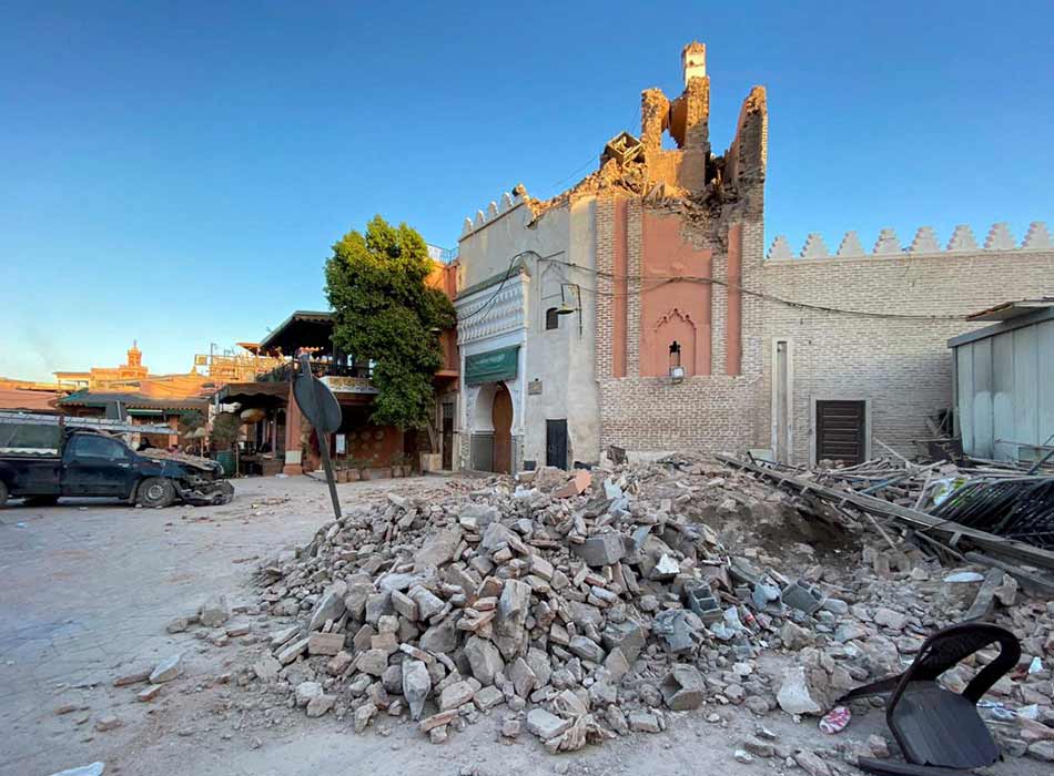 A view of the damaged mosque in the historic city of Marrakech following a powerful earthquake in Morocco. Reuters