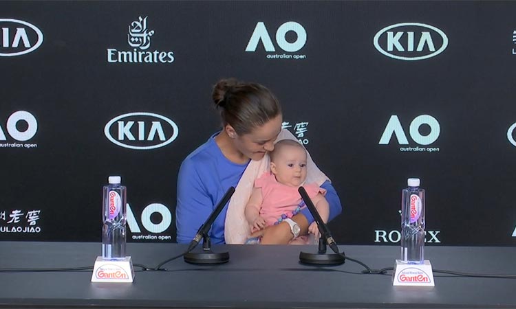 Ash Barty at a presser with her niece.