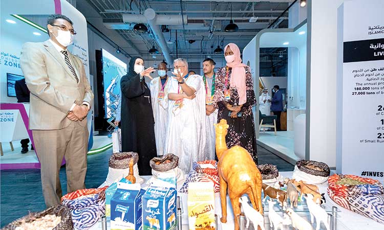 Sarah Al Amiri visits the Mauritanian pavilion at Expo 2020 Dubai on Thursday.