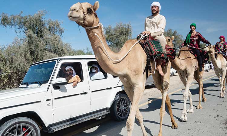Sheikh Mohammed greeted camel trekkers from 21 countries on their way to Expo 2020 Dubai.