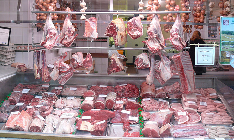 Meat products on display at a store. (Image via Twitter)