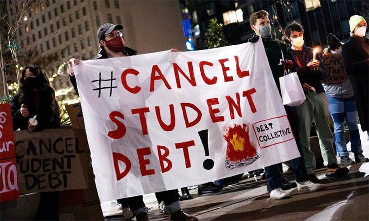 Students stage protest for cancellation of debt in New York.