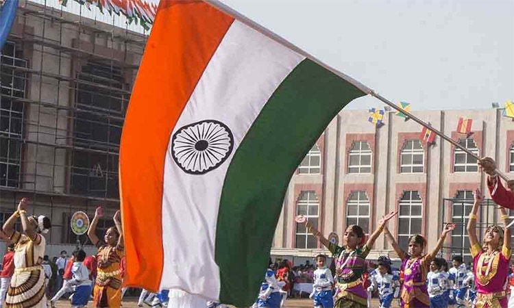 Indian flag is waved during a ceremony at the country’s consulate in Dubai. (File)