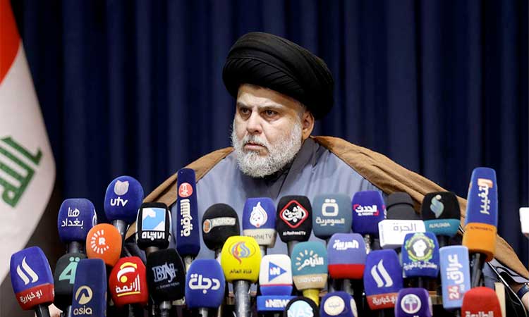 Muqtada Al-Sadr attends a news conference in Najaf, Iraq. Reuters