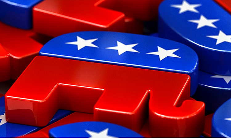A 3D illustration shows symbol of the Republican party of the US.