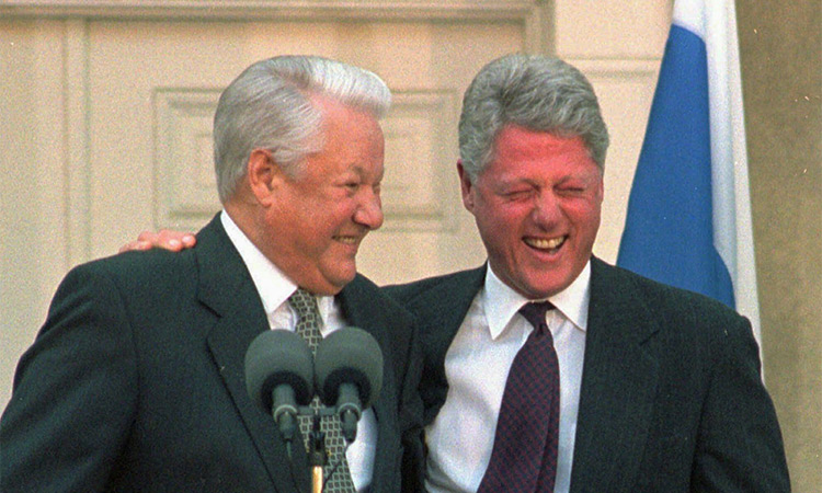 Boris Yeltsin and Bill Clinton sharing some light moments. Reuters